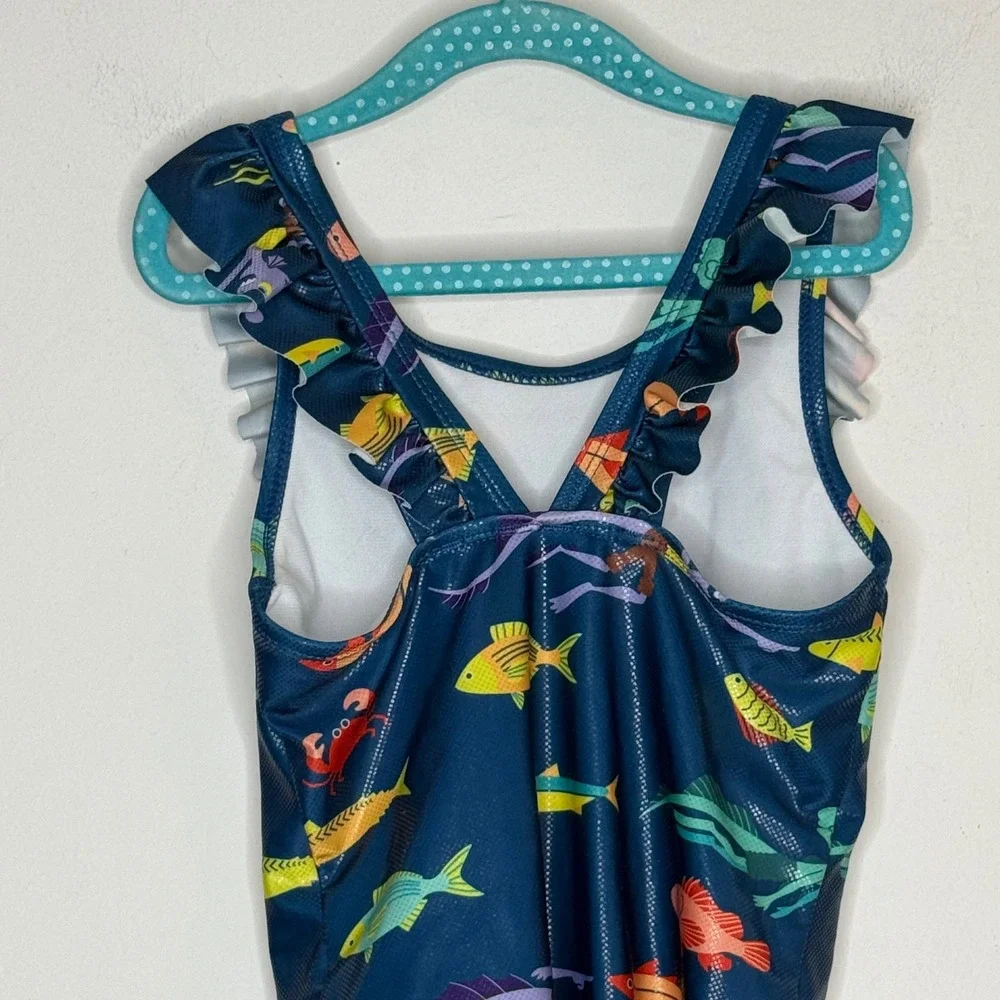 Disney Luca Swimsuit Size 7/8 Blue Ruffle One Piece Swimwear Pixar Summer Beach